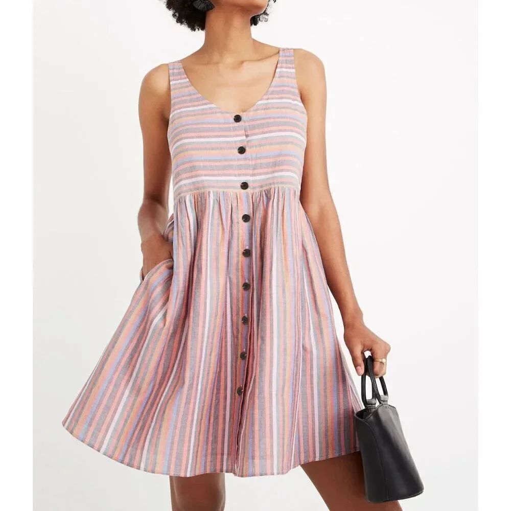 Madewell rainbow stripe scoop neck tank dress size small